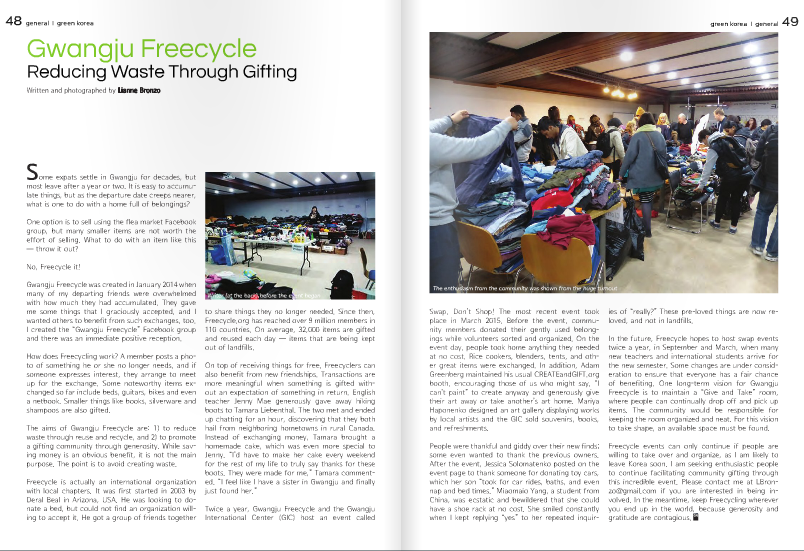 Gwangju Freecycle: Reducing Waste Through Gifting Gwangju News May 2015